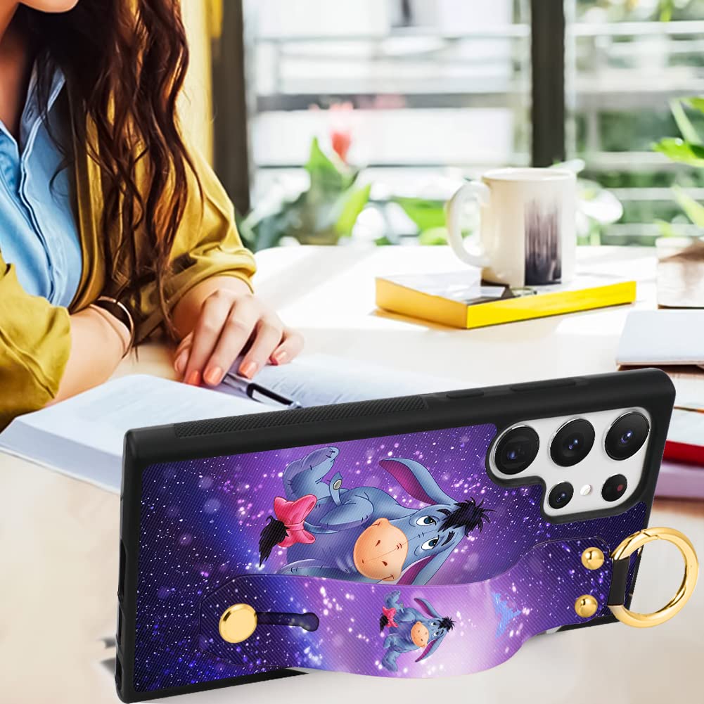 Cuwana Cartoon Case For Samsung Galaxy S23 Ultra Case (2023) Cute Purple Eeyore Cartoon Character Design With Lanyard Wrist Stra