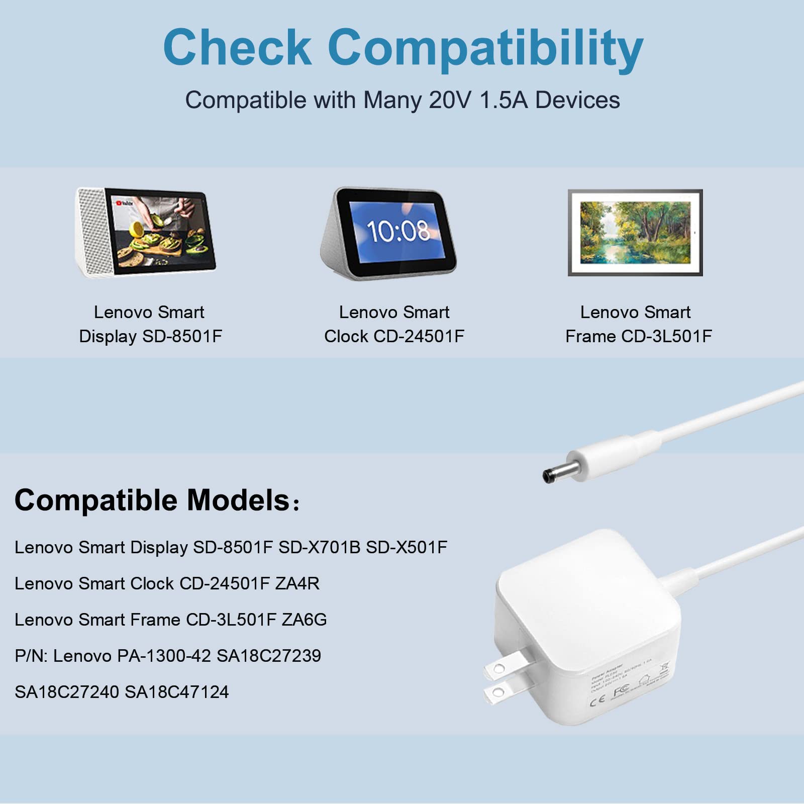 Juyoon Charger Power Adapter For Lenovo Smart Clock Lenovo Smart Display 7 8 10 M10 Inch Cd 24501F Sd 8501F Sd X701B Sd X501F Pa 1300 42 Sa18C57982