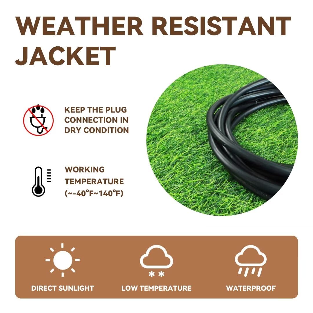 Fnxpow Indoor Outdoor Extension Cord, 12 Gauge 3 Prong Weatherproof Heavy Duty Black Extension Cord With Lighted Indicator End,