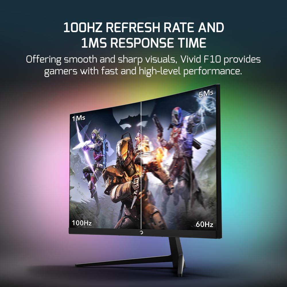 Gamepower F10 23.6 Inch Curved Gaming Monitor, 100Hz 1080P Display, 1Ms Response Time, Amd Freesync, Hdr Support, 125% Srgb, Rgb