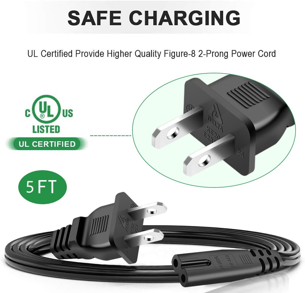 Goffeu Printer 2 Prong Power Cord For Hp Officejet Pro 4500 6600 4650 4630 5255 6962 8600 8710 7740/Envy 5055 5530/Deskjet 2652