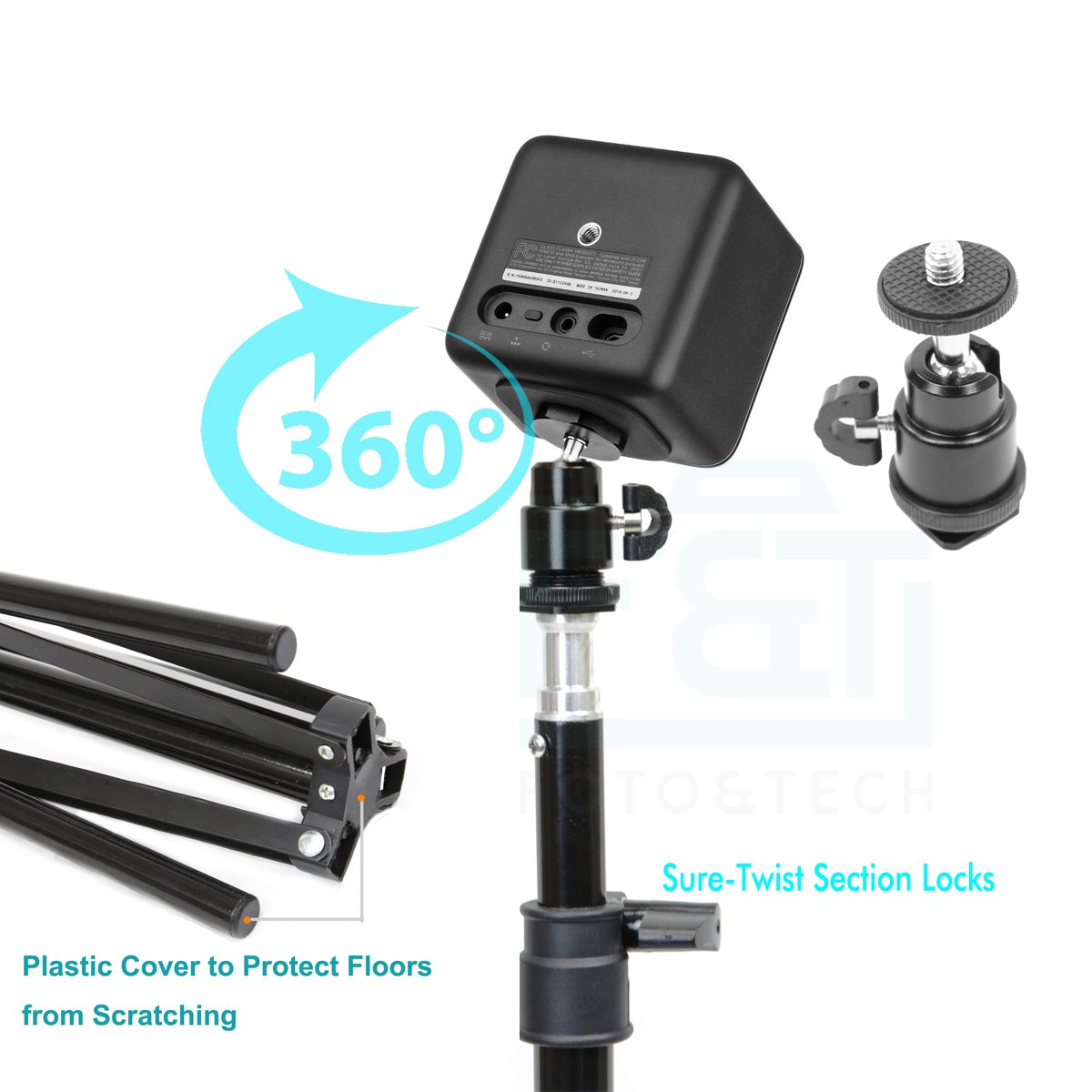 Foto&Tech 2 Pieces 75 Inch Metal Adjustable Vr Light Stand And 1/4 Inch Screw Mini Ball Head Hot Shoe Adapter, Compatible With H