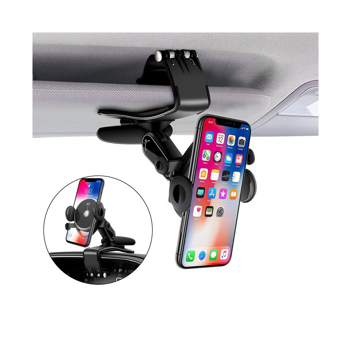 Belomi Car Phone Holder Mount, Clip On Auto Dashboard, Cell Phone Stand With Parking Number Plate, 360 Degree Rotation One Hand
