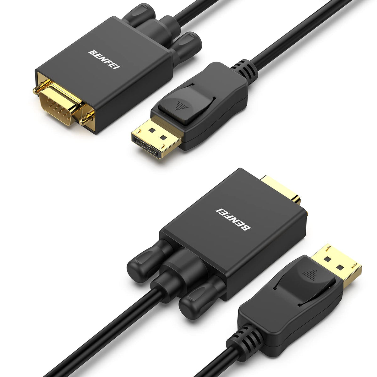 Benfei Displayport To Vga 6 Feet Cable 2 Pack, Uni Directional Dp Displayport Computer To Vga Monitor Cable Male To Male Gold Pl