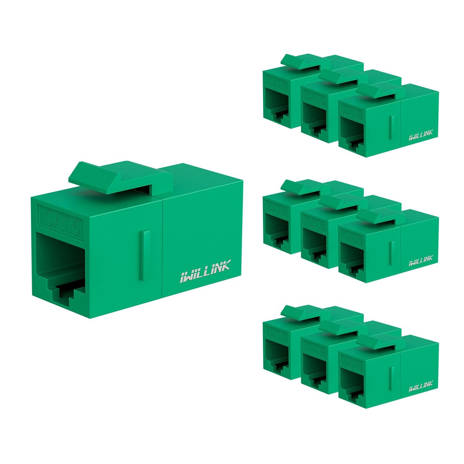 Iwillink 10 Pack Female To Female Cat6 Keystone Jack, Utp Coupler, Green