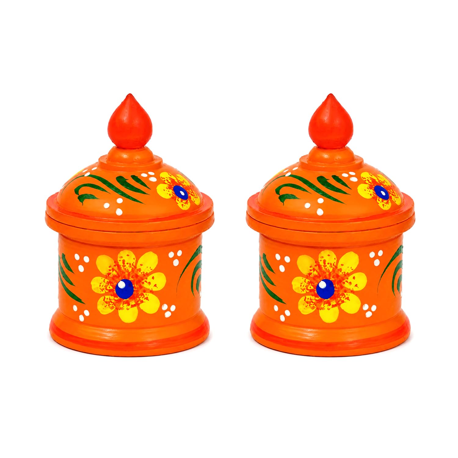 Fine Craft India Wooden Kumkum Box Sindoor Dani  Handpainted Multicolor Traditional Sindoor Dibbi Set Of 2 Best Gift For Bride