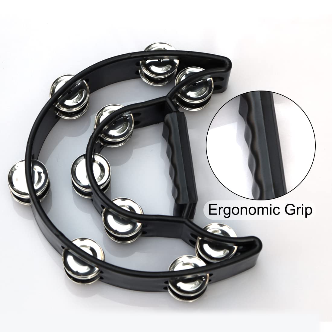 Bealuffe Tambourine Double Row Hand Held Percussion Tambourine With Metal Jingles For Ktv Party (Black)