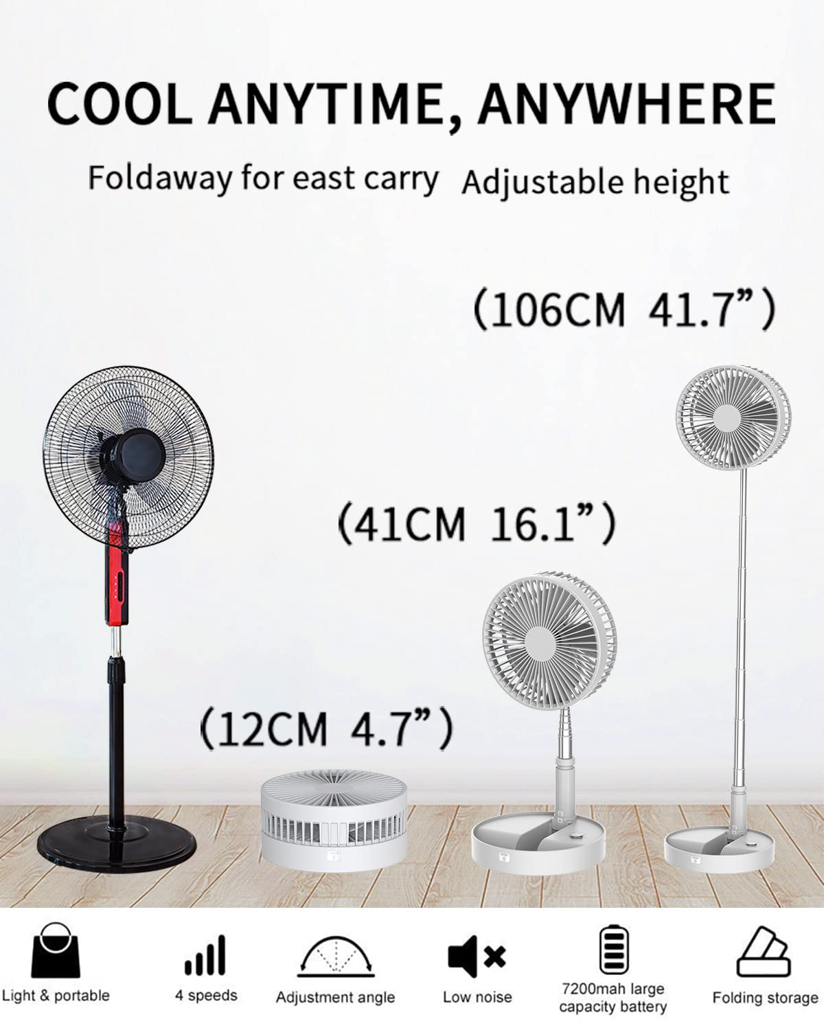 Un Unitedtime Desk And Table Fan, Foldable Fans Portable Travel Fan Battery Operated Or Usb Powered,Adjustable Height,My Foldawa