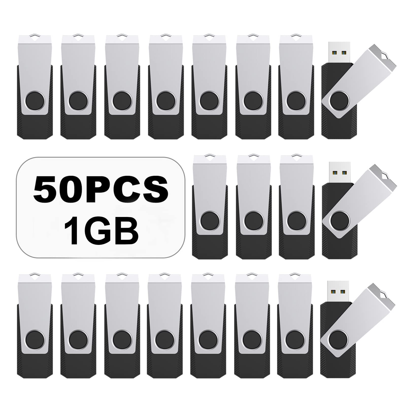 Topesel Usb Flash Drive 50Pcs 1Gb Usb 2.0 Flash Drive Memory Stick Usb Drive Thumb Drives Bulk Pack Swivel Memory Stick Thumb Drives Pen Drive (1G, 50 Pack, Black)