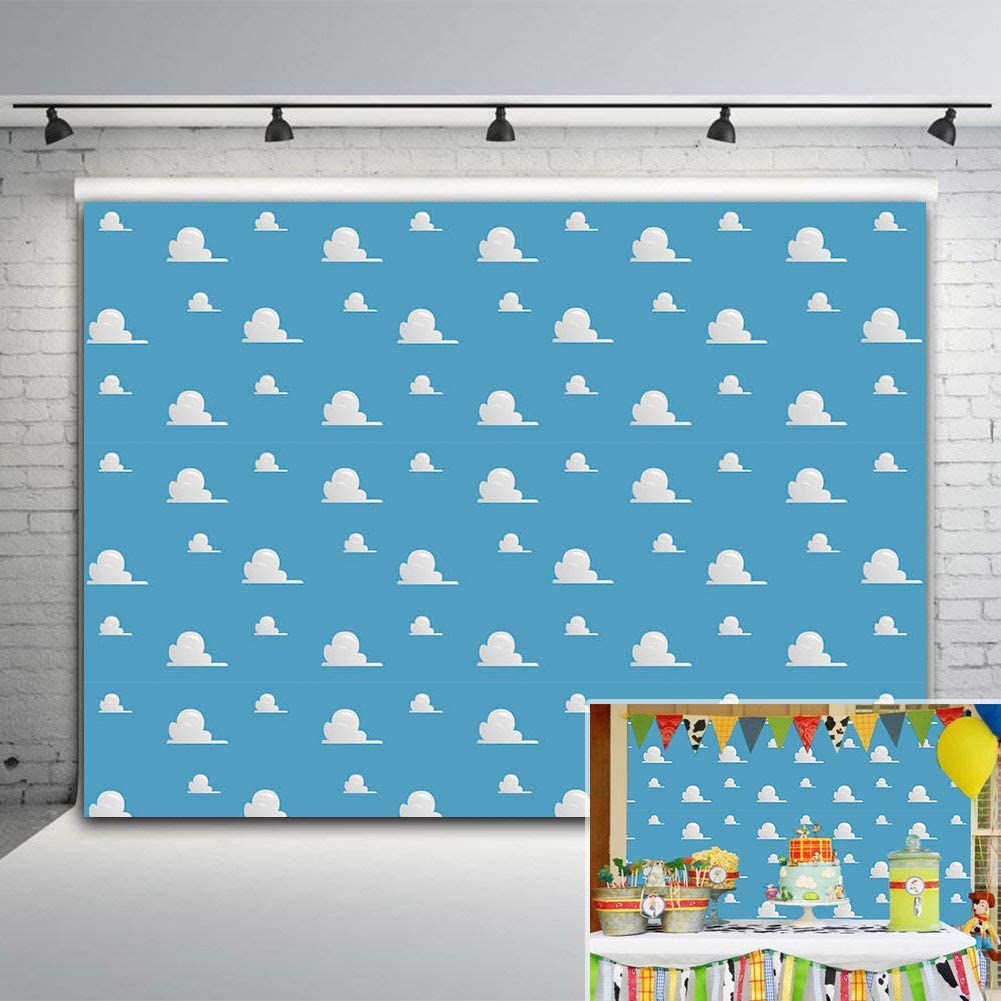 Blue Sky White Cloud Step And Repeat Photography Backdrop Newborn Baby Shower Cartoon Boy Story Party Decorations Photo Backgrou