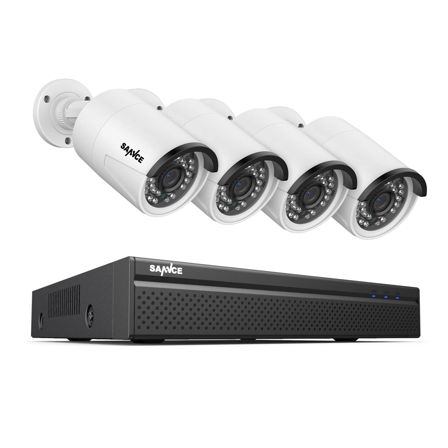 Sannce 8Ch 4K Poe Cctv System With 4 * 3Mp Outdoor Security Ip Camera, Audio Recording, Metal Casing, P2P, Motion Alert And Screenshot, No Hdd