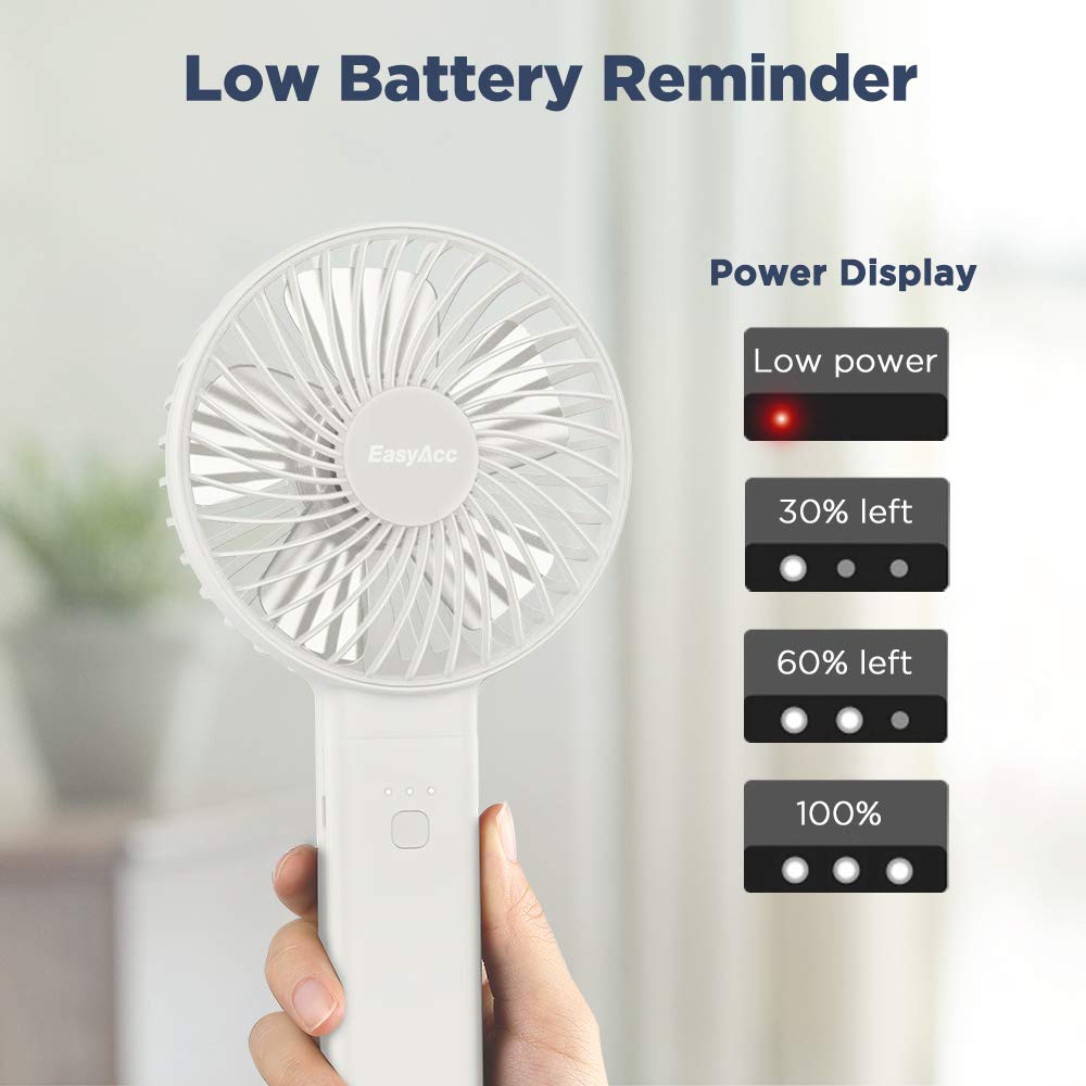 Easyacc Handheld Fan, 2023 Newly Powerful Quiet Portable Fan Small Desk Fan [ 4 Speed/Battery Indicator/Easy Clean] 17H Battery