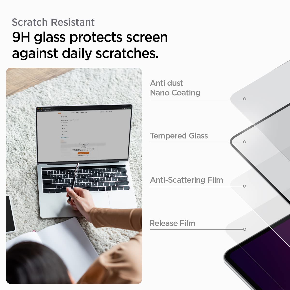 Spigen Tempered Glass Screen Protector [Glastr Slim] Designed For Macbook Pro 14 Inch (M4 / M4 Pro / M4 Pro Max / M3 Series / M2 Series / M1 Series)