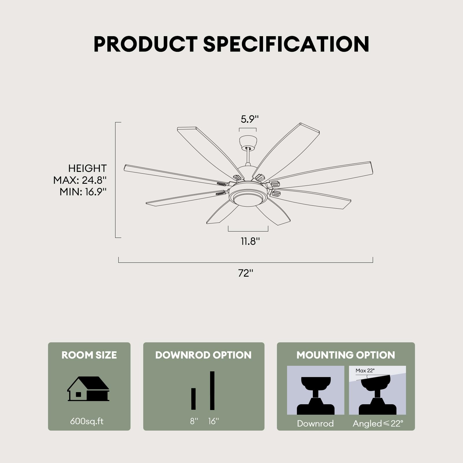72 Inch Large Ceiling Fans With Lights And Remote Control, Modern Nickel Ceiling Fan With Quiet Reversible Dc Motor, Timer, 6 Sp