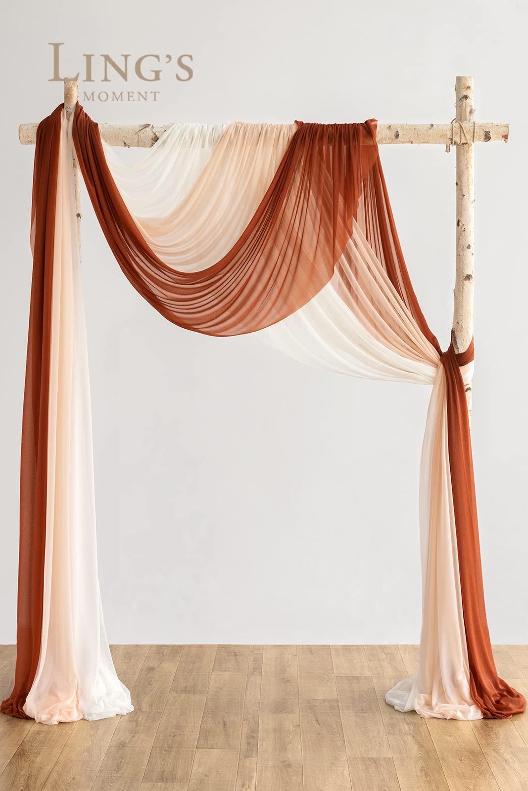 Ling'S Moment Easy Hanging Wedding Arch Chiffon Drape 3 Panels Orange 26.5Ft X 30'' W Rust Fabric For Wedding Ceremony Reception