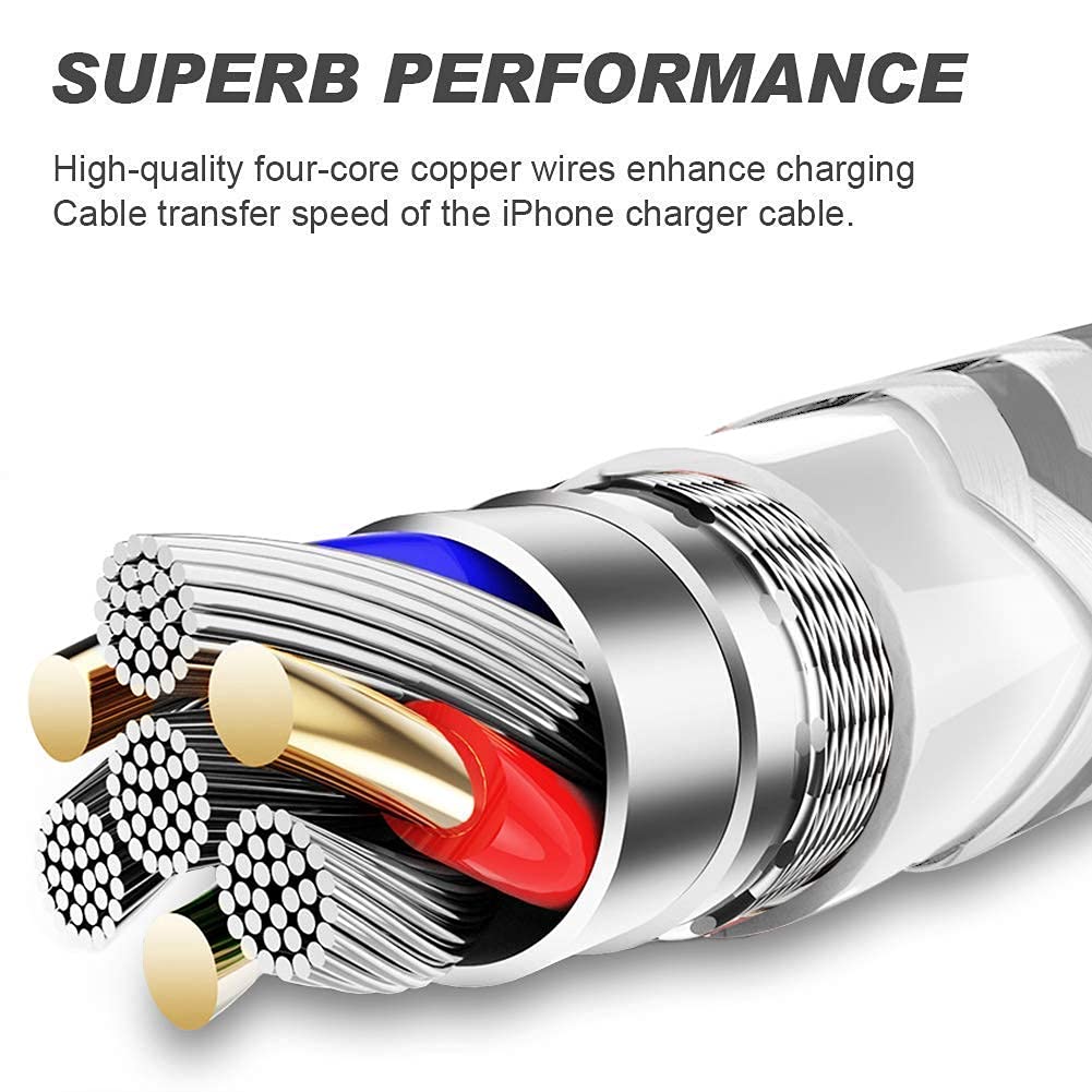 [Apple Mfi Certified] 6Pack[3/3/6/6/6/10Ft] Iphone Charger Lightning Cable Compatible Iphone 14Promax/14Pro/14/14Plus/13Pro/13/12Pro/12/11 And More Silver&White