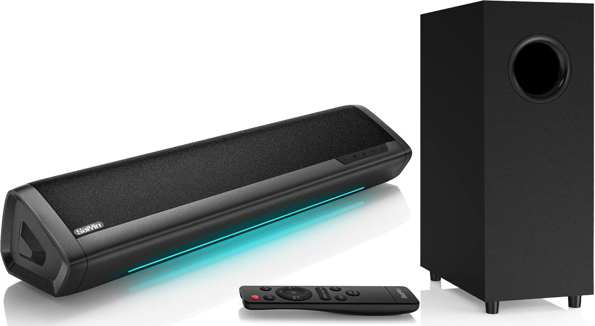 Saiyin Sound Bars For Tv With Subwoofer, 2.1 Deep Bass Small Soundbar Monitor Speaker Home Theater Surround System Pc Gaming Blu