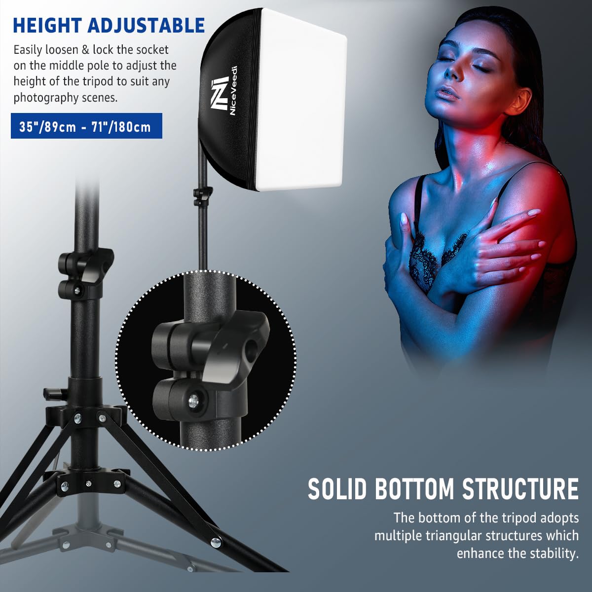 Softbox Lighting Kit, Niceveedi 2 Pack 16'' X 16'' Softbox Photography Lighting Kit With 63    Tripod Stand & 5400K 450W Equival