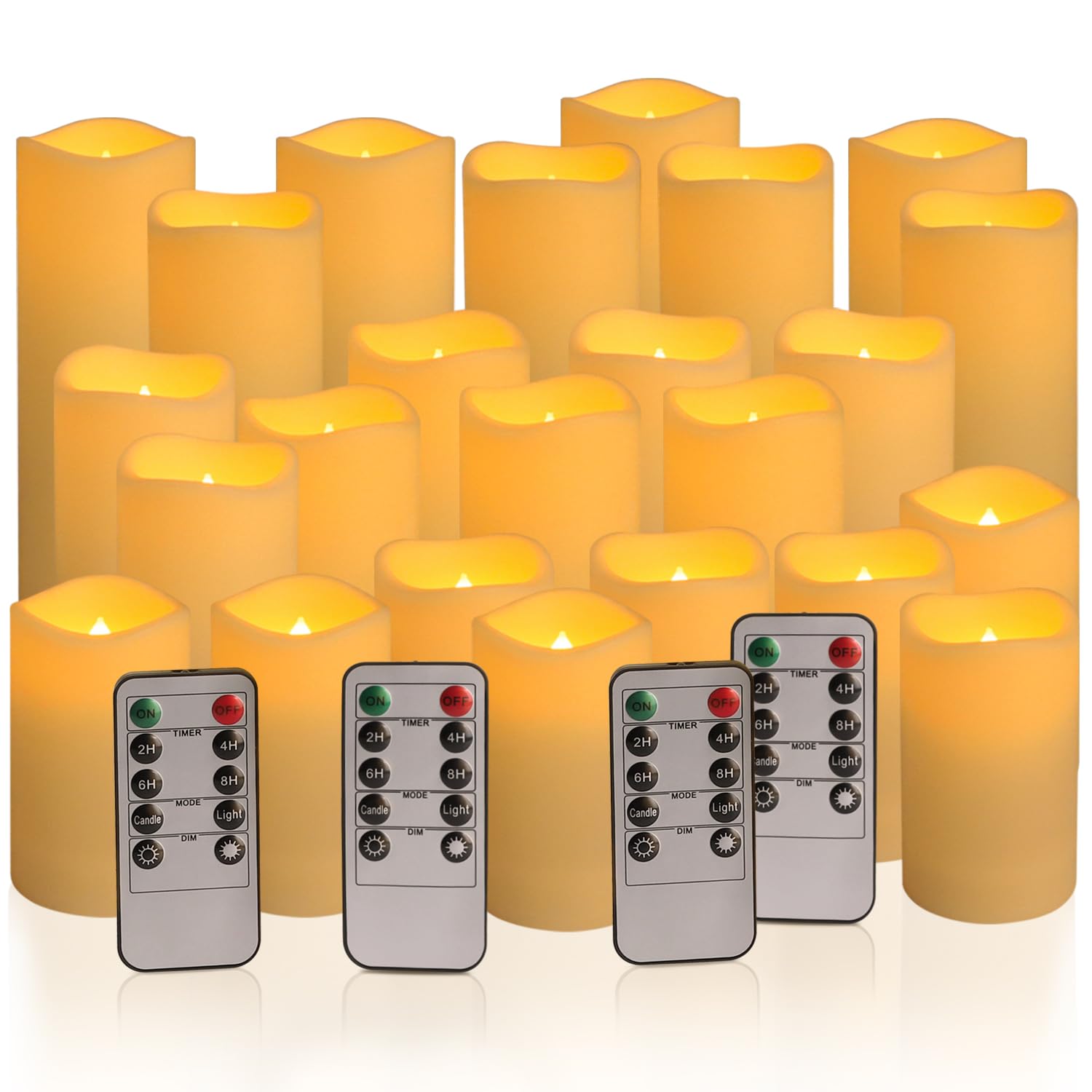 Pliadvbu Flameless Pillar Candles With 4 Remote Control And Timer,Realistic Waterproof Led Candles, Long Lasting, Pack Of 24 (H