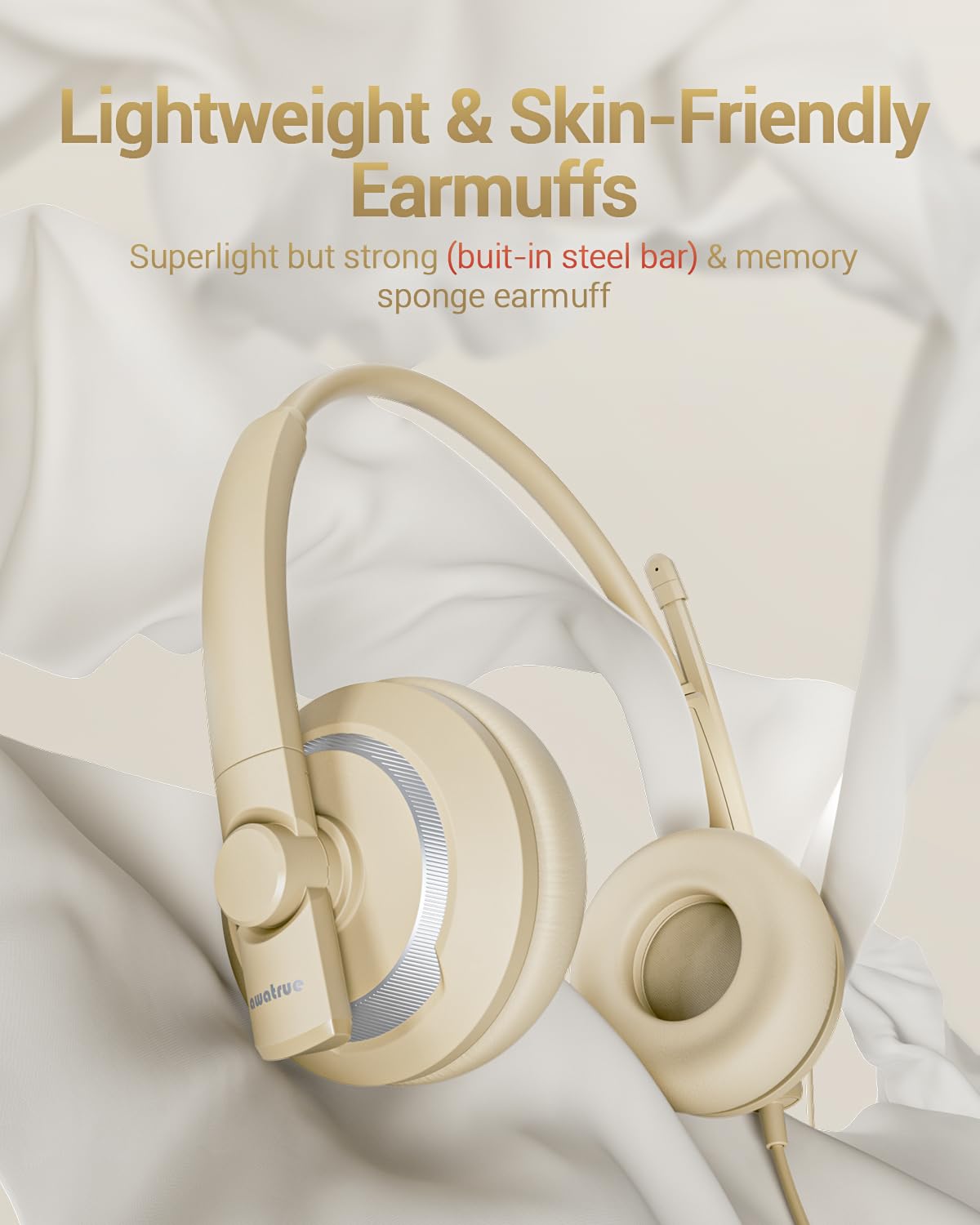 Awatrue Usb Headset With Microphone For Pc Laptop   Headphones With Noise Cancelling Microphone For Computer,On Ear Wired Office