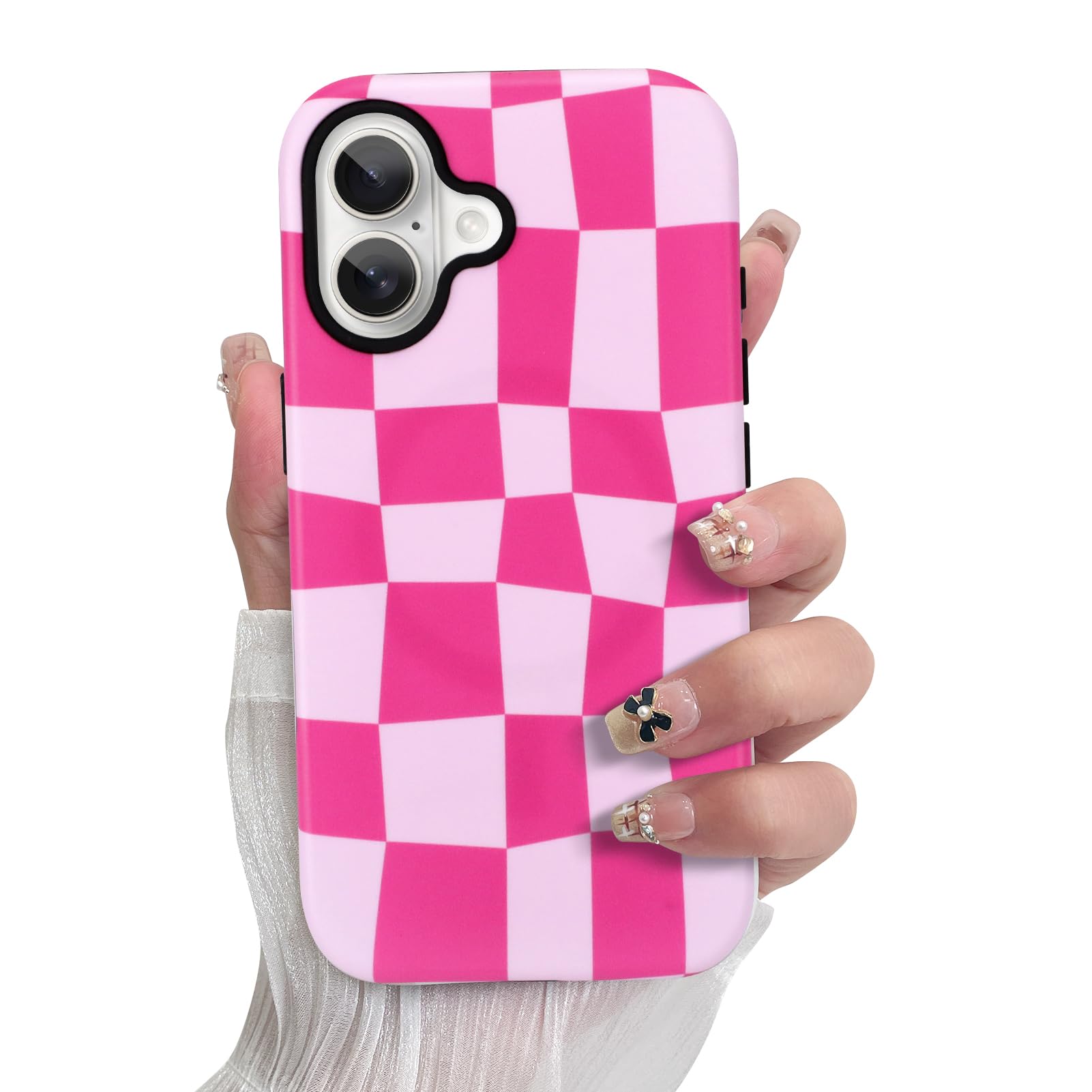 SOKAD Magnetic Checkered Phone Case for iPhone 16 Plus, Cute Grids Plaid Checkerboard Pattern Compatible with Magsafe Matte Prot