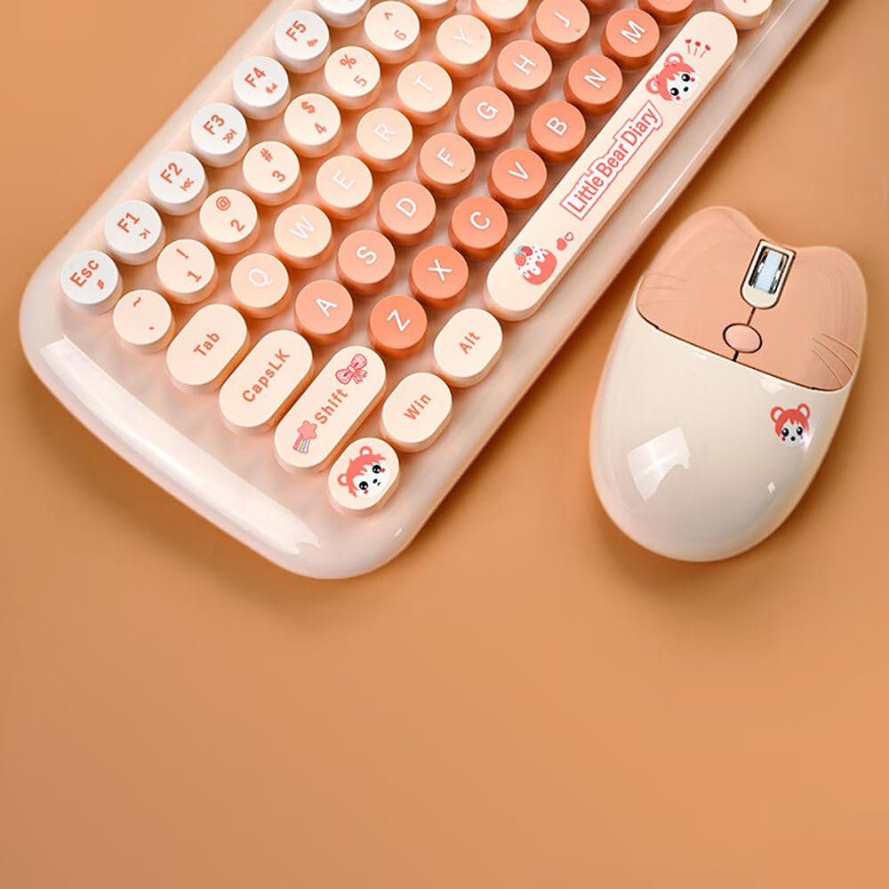Mofii Tzbbl Mini Wireless Keyboard Mouse Set Round Keycap Multi Colour Cute Lovely For Girls 84 Key (Multicolor Chocolate)