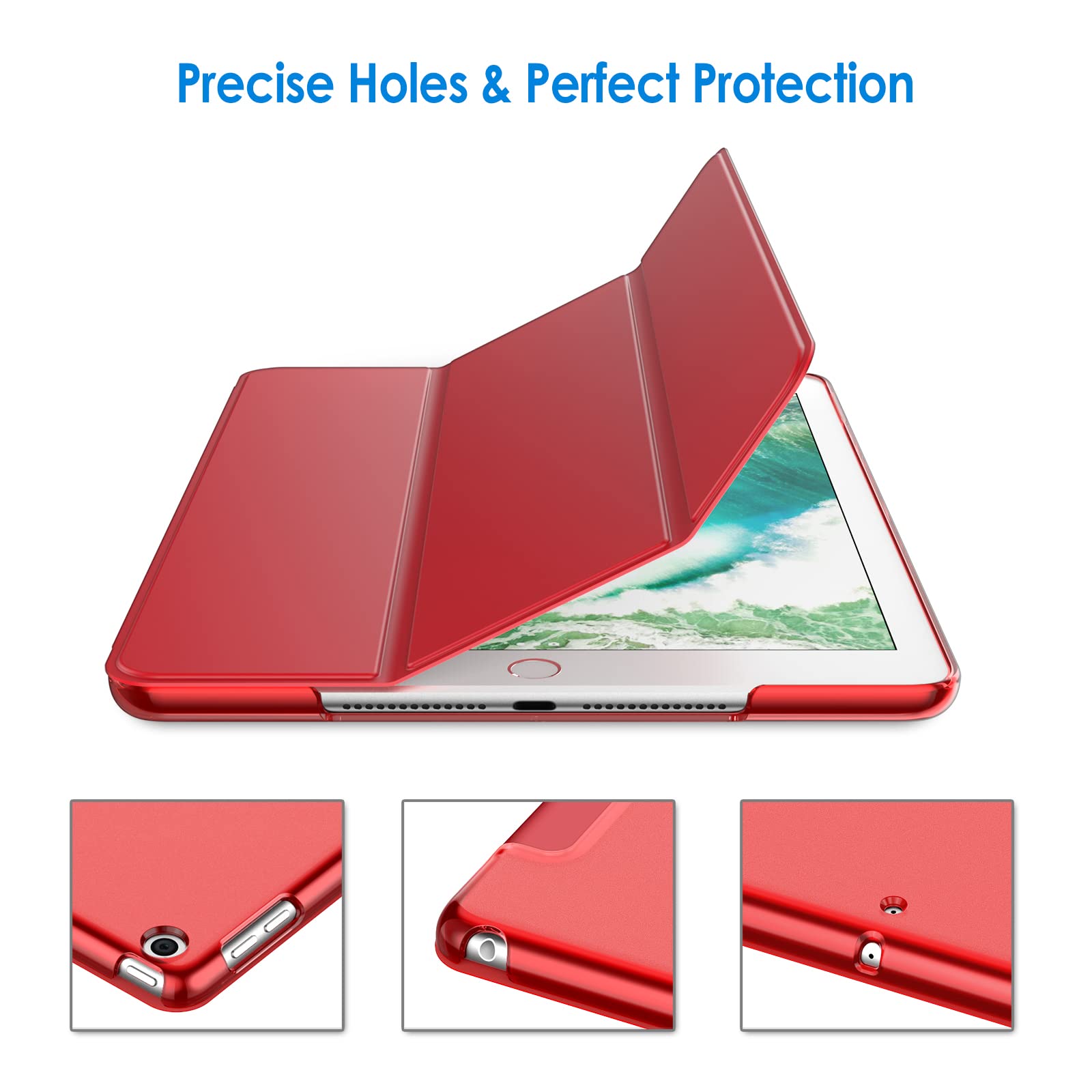 Jetech Case For Ipad (9.7-Inch, 2018/2017 Model, 6Th/5Th Generation), Smart Cover Auto Wake/Sleep (Red)