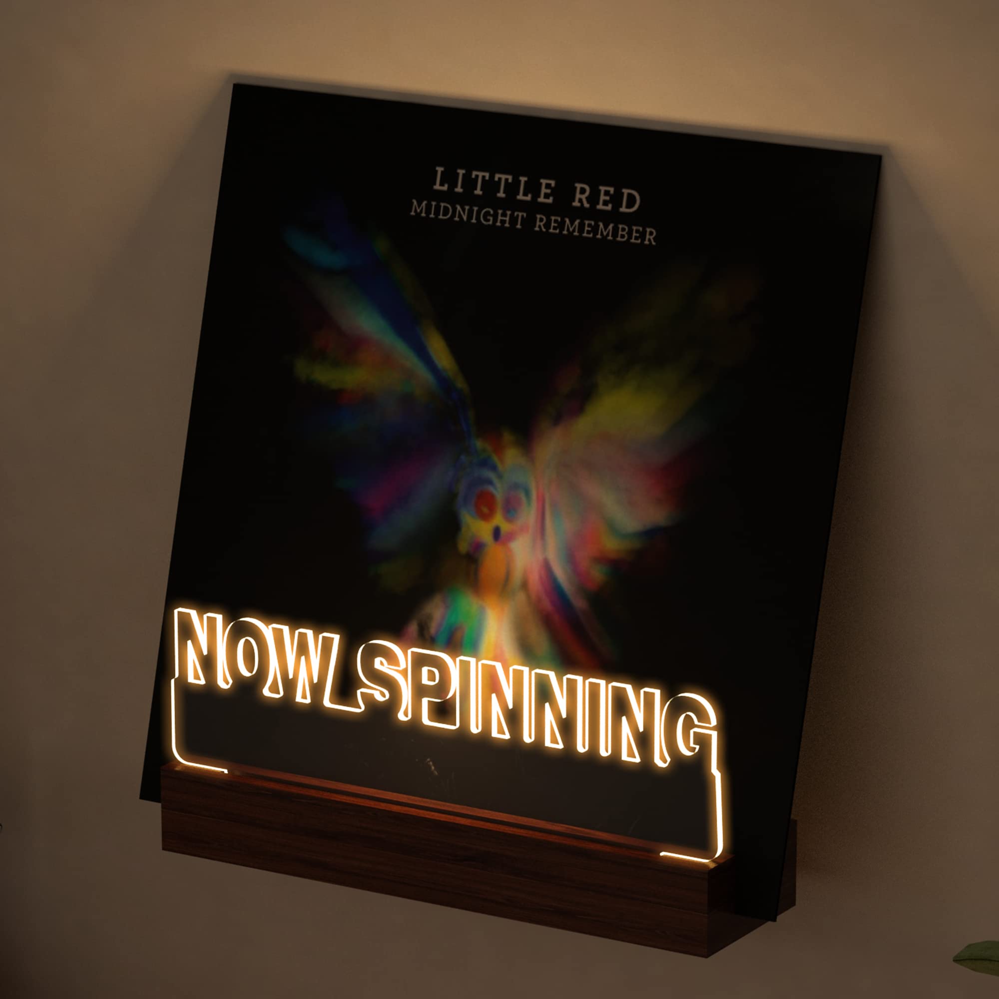 Ammonite Light Up Now Spinning Vinyl Record Stand Wall Mount, Now Playing Record Player Stand, Wooden Acrylic Holder For Vinyl A