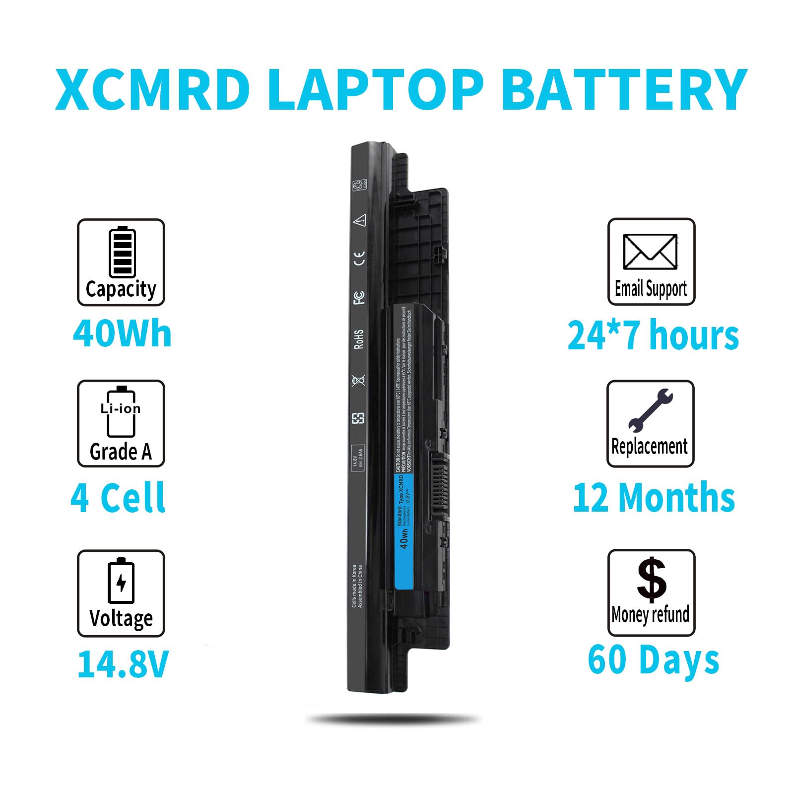 40Wh Xcmrd 14.8V Battery For Dell Inspiron 15 3000 Series 3542 3543 3521 3537 3531 3541 17 3721 3737 15R 5537 5521 17R 5737 5721