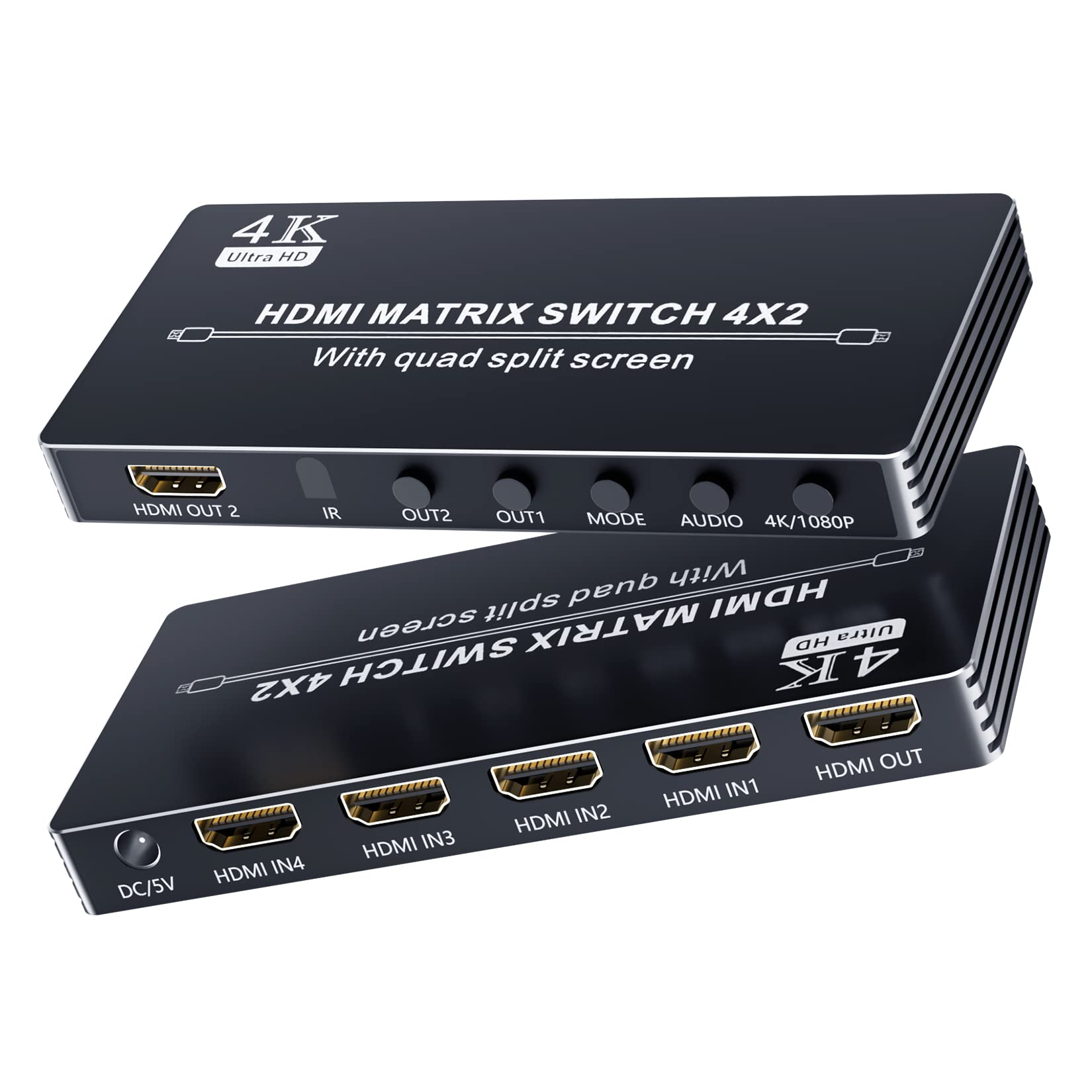 4K Hdmi Multiviewer Switch 4X2 Hdmi Matrix Switcher, Bolaazul Hdmi Quad Multi Viewer 4 In 2 Out Seamless Switch Hdmi Port Expand