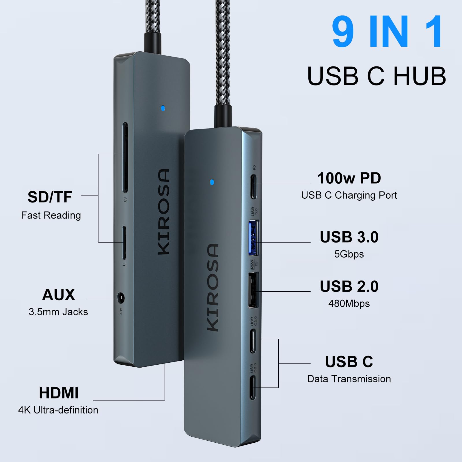 Usb C Hub Multiport Adapter For Macbook Pro Air: Kirosa 9 In 1 Usb C To 4K Hdmi Hub Dongle With 100W Pd Usb3.0   Portable Usbc H