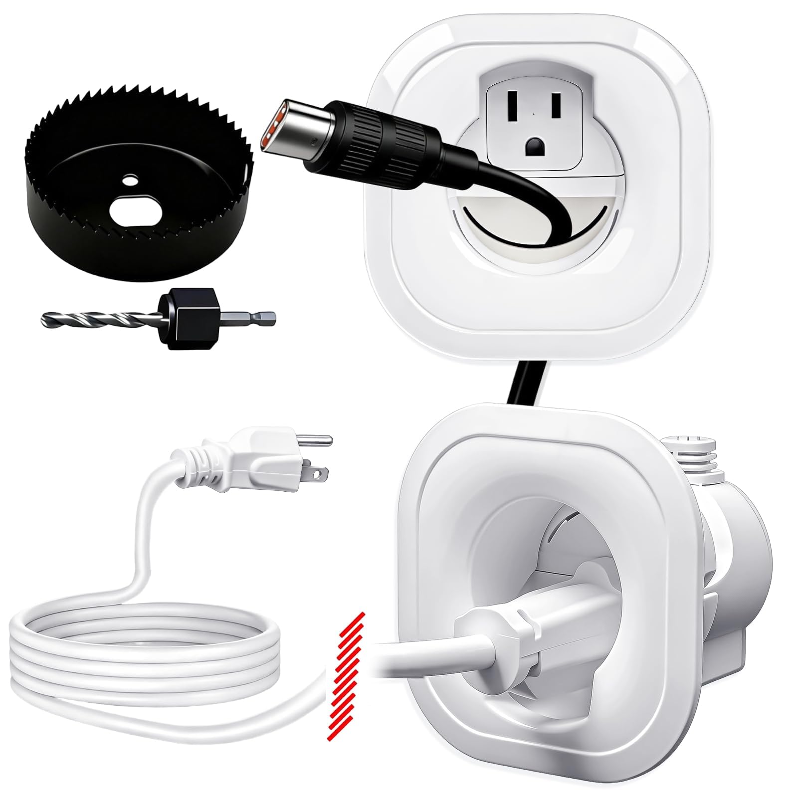 Naerza in Wall Cable Management kit Recessed TV Outlet W/Hole Saw & Drill Template Power & Low Voltage Wire Safe tv Cable Hider 