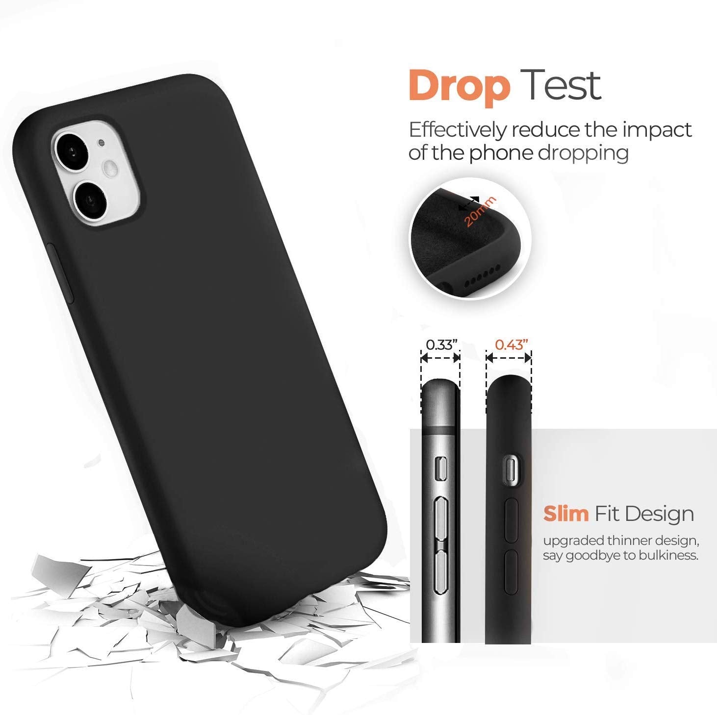 Icesword Iphone 11 Case Black, Thin Liquid Silicone Case, Soft Silk Microfiber Cloth, Matte Pure Black, Gel Rubber Full Body, Co
