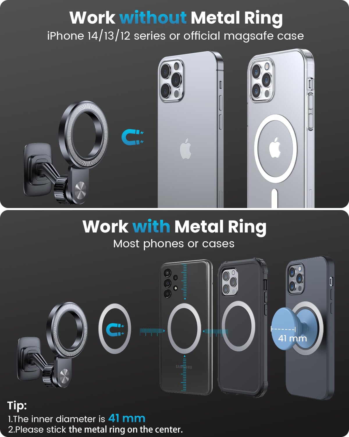 Apps2Car 2 Pack Compatible For Magsafe Phone Holder For Car   Designed For Iphone 16/15/14/13/12 Official Magsafe Case