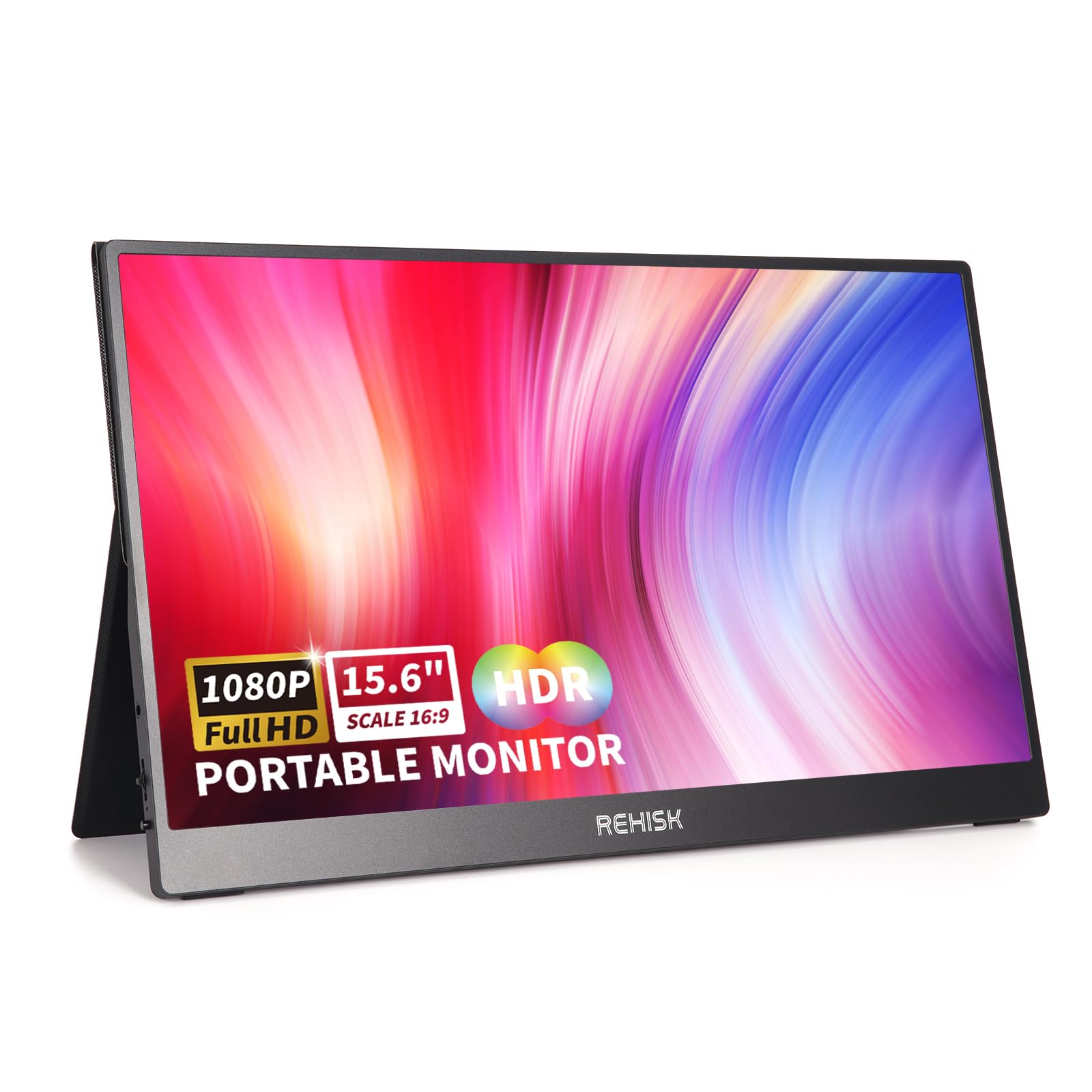 ReHisk Portable Monitor 15.6 Inch IPS Display Laptop Screen Extender, FHD, 1080P, Smart Cover, Speakers, USB-C, HDMI, Ultra Slim