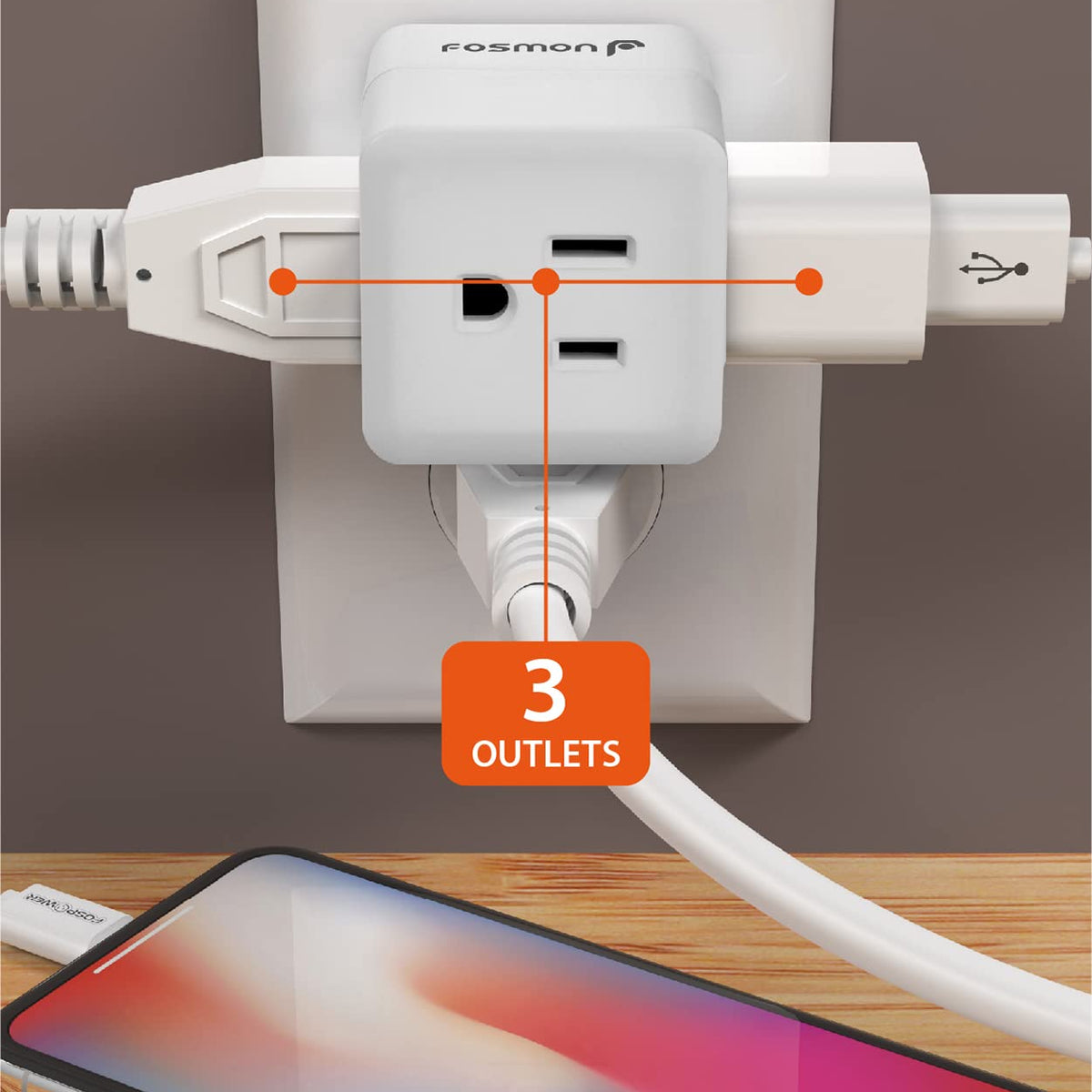 3-Outlet Extender, Fosmon 90 Degree Plug Outlet Adapter, Right Angle ...
