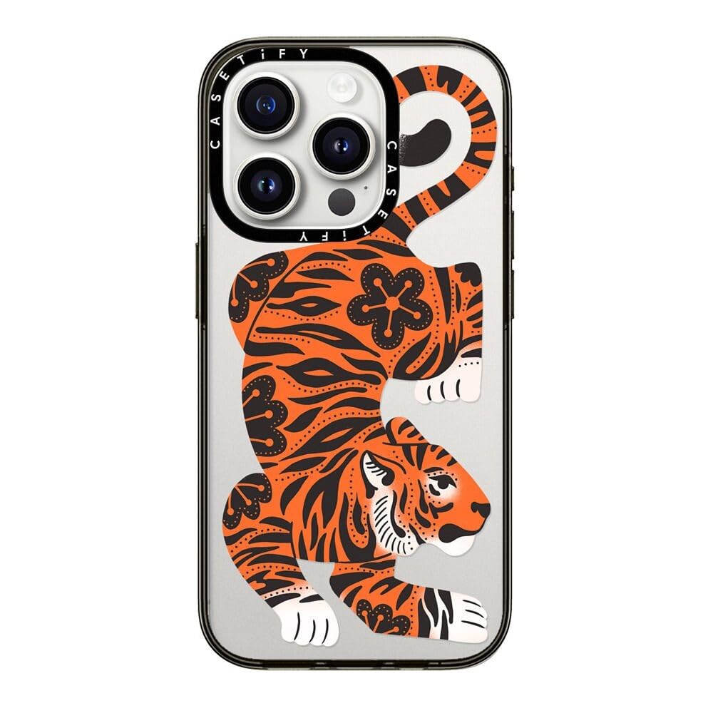 Casetify Compact Iphone 15 Pro Case [2X Military Grade Drop Tested / 4Ft Drop Protection]   Fierce Tiger   Clear Black