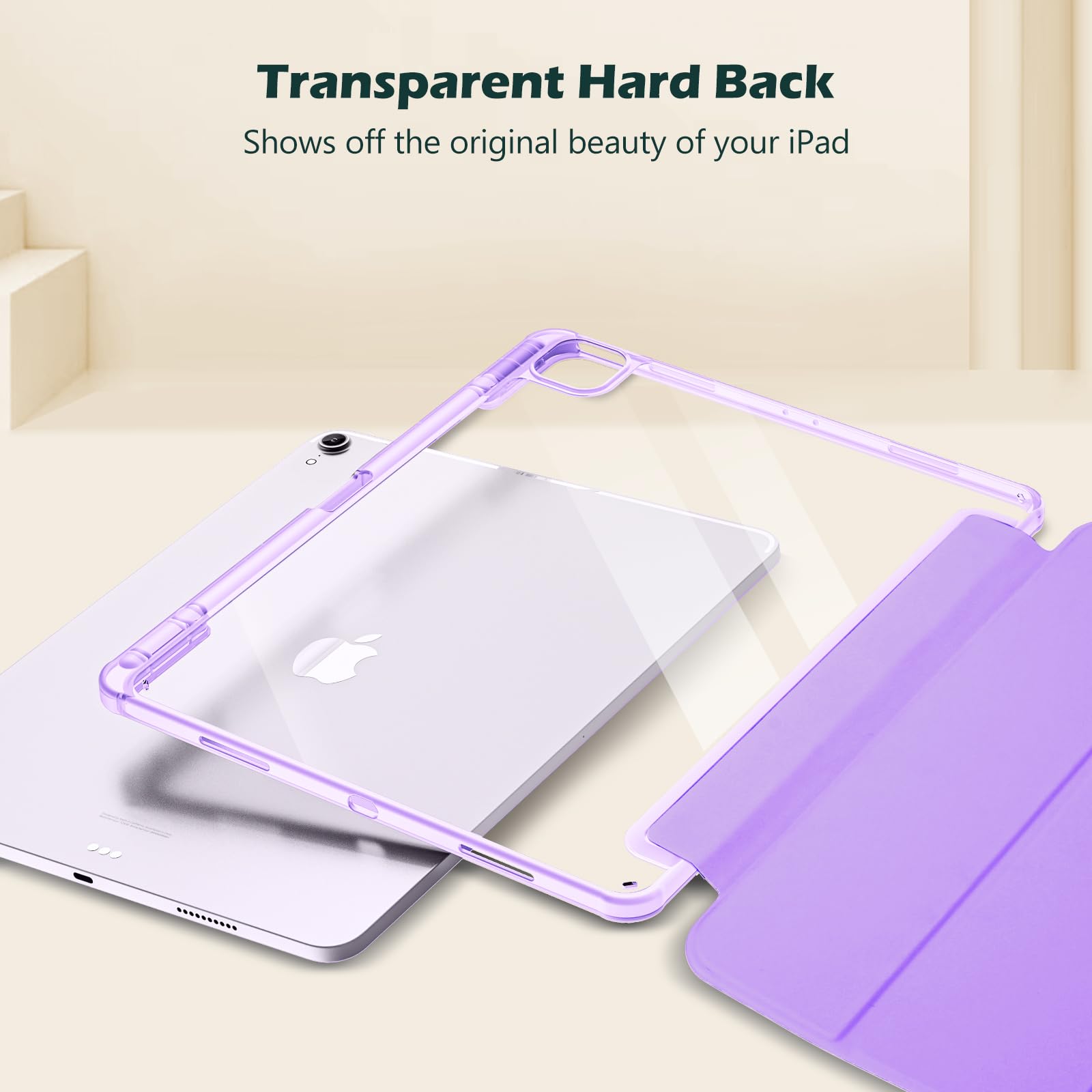 Procase For Ipad Air 13 Inch Case M3 2025/M2 2024 With Pencil Holder, Hybrid Smart Cover Ipad 13 Air M3 M2 Case With Clear Transparent Back, Supports Touch Id, Auto Wake/Sleep  Purple