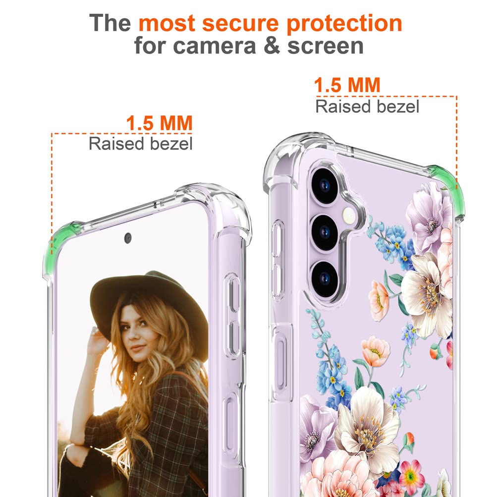 Hungo Compatible With Samsung Galaxy S23 Plus Case Floral Flower Cute Clear Design, Girly For Women Girls Floral Transparent S23