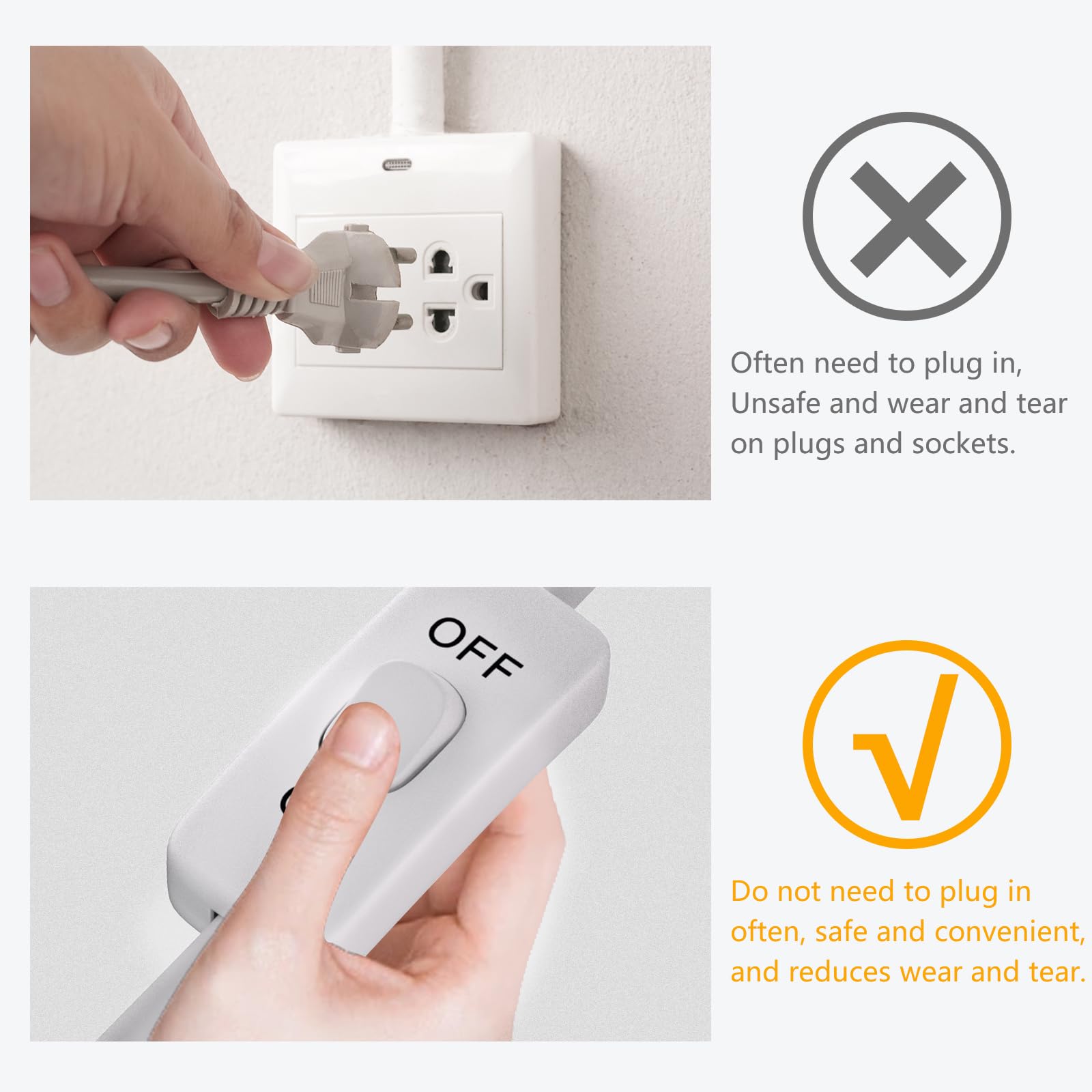 Starelo Extension Cord With Switch 3 Prong Indoor White Extension Cord,1625W 18Awg Extension Cord,Control Switch On/Off 13A 125V