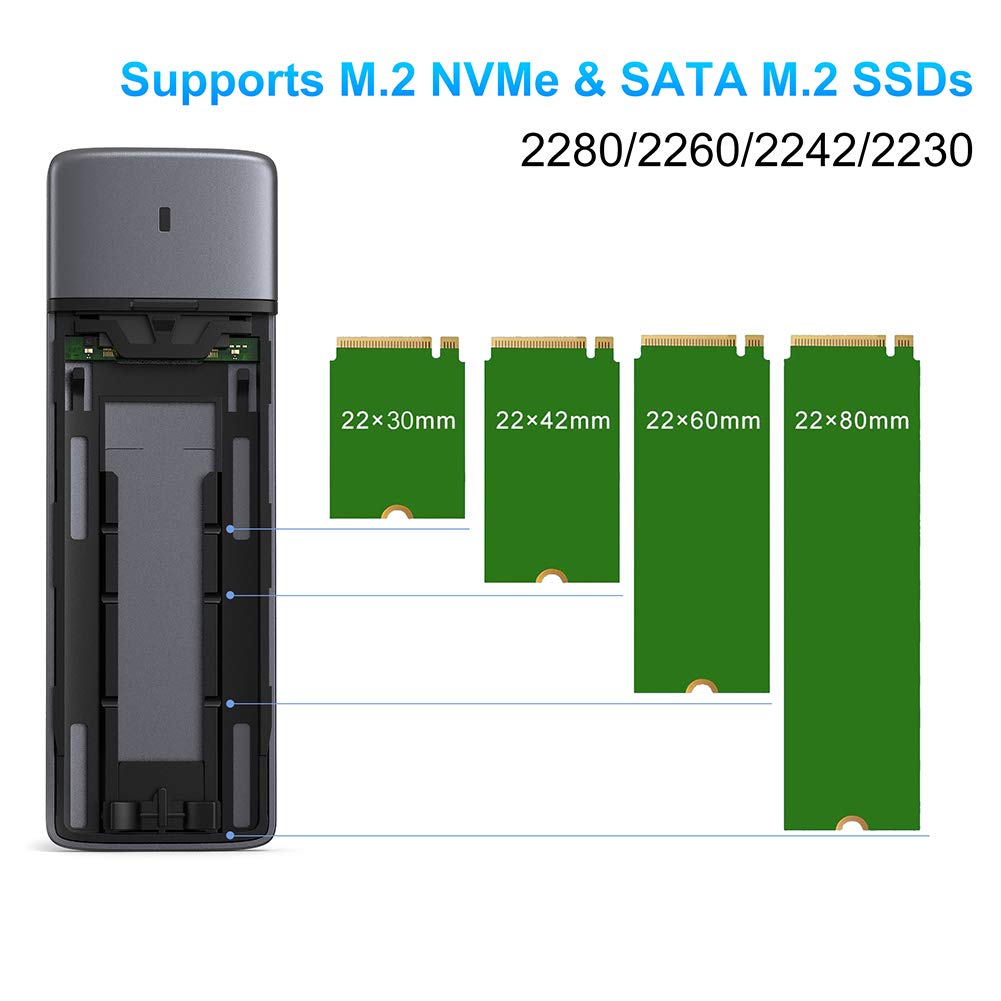M.2 Nvme Sata Ssd Enclosure Adapter Tool Free, Usb 3.2 Gen2 10Gbps External Nvme To Usb Pci E 6Gbps Sata M Key / B+M Key, Nvme R