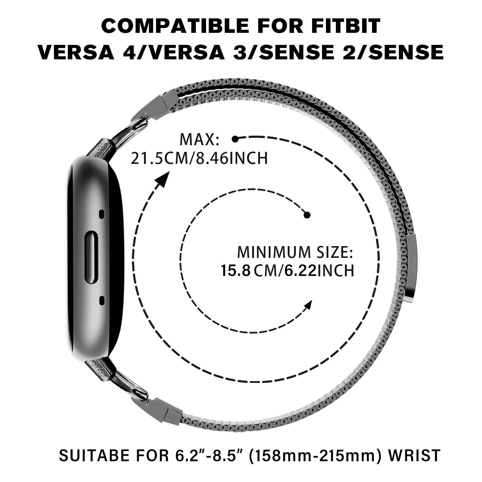 Hayonliy Magnetic Bands Compatible For Fitbit Versa 4/Fitbit Versa 3/Fitbit Sense 2/Fitbit Sense, Mesh Stainless Steel Thin Stra