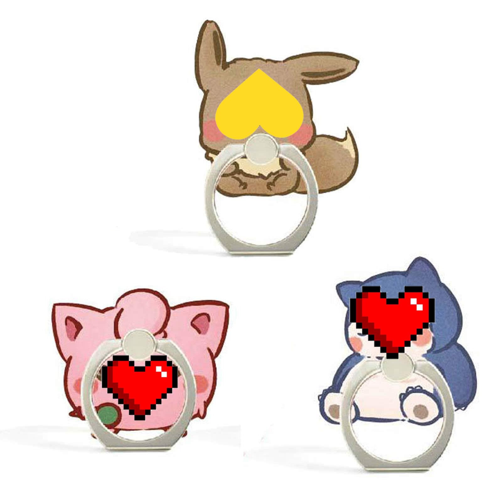 Zostland 3 Pack Cartoon Eevee Phone Ring Grip Alien Universal 360 Adjustable Holder Car Desk Hook Stand Stent Mount Kickstand Co