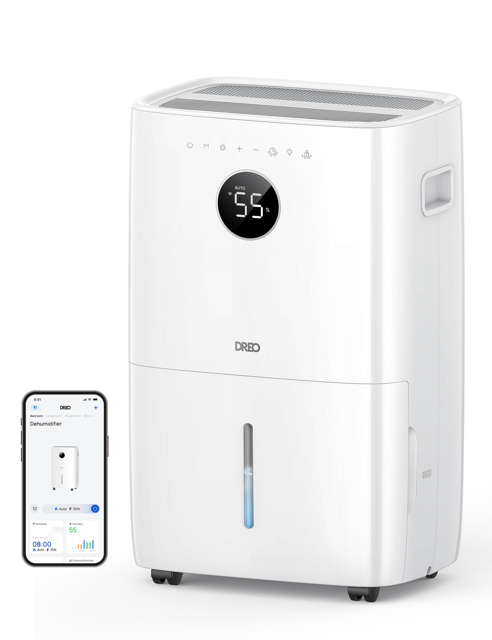 Dreo 110-Pint Smart Dehumidifier for Basement, 4500 Ft for Large Room, 2 Gallon Water Tank, Auto/Comfort/Constant Mode Dehumidif