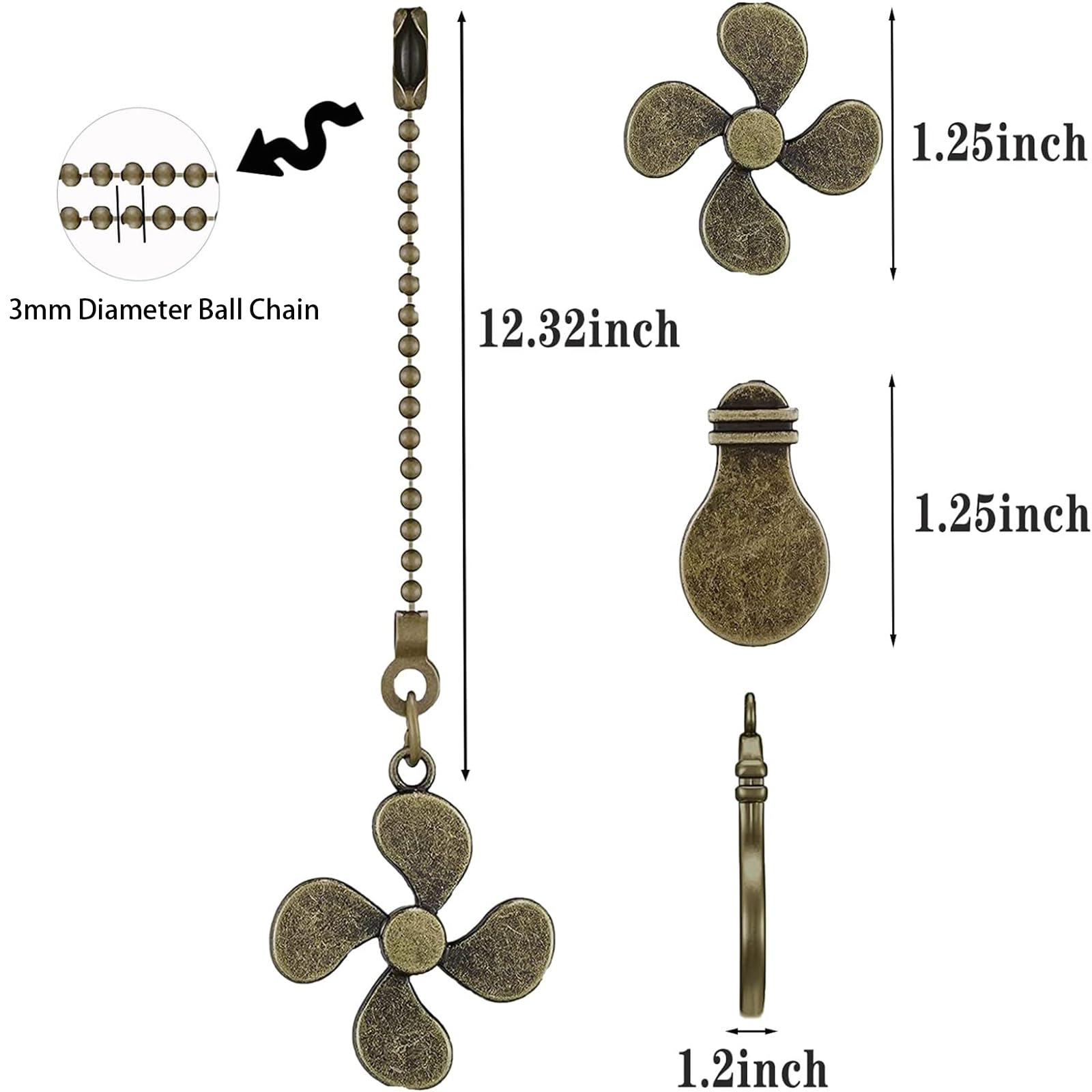 Sur Ciel 4Pcs Ceiling Fan Pull Chain, Ceiling Fan Pulls Decorative, Ceiling Fan Pull Chain Extender, Light Pull Chain Extension