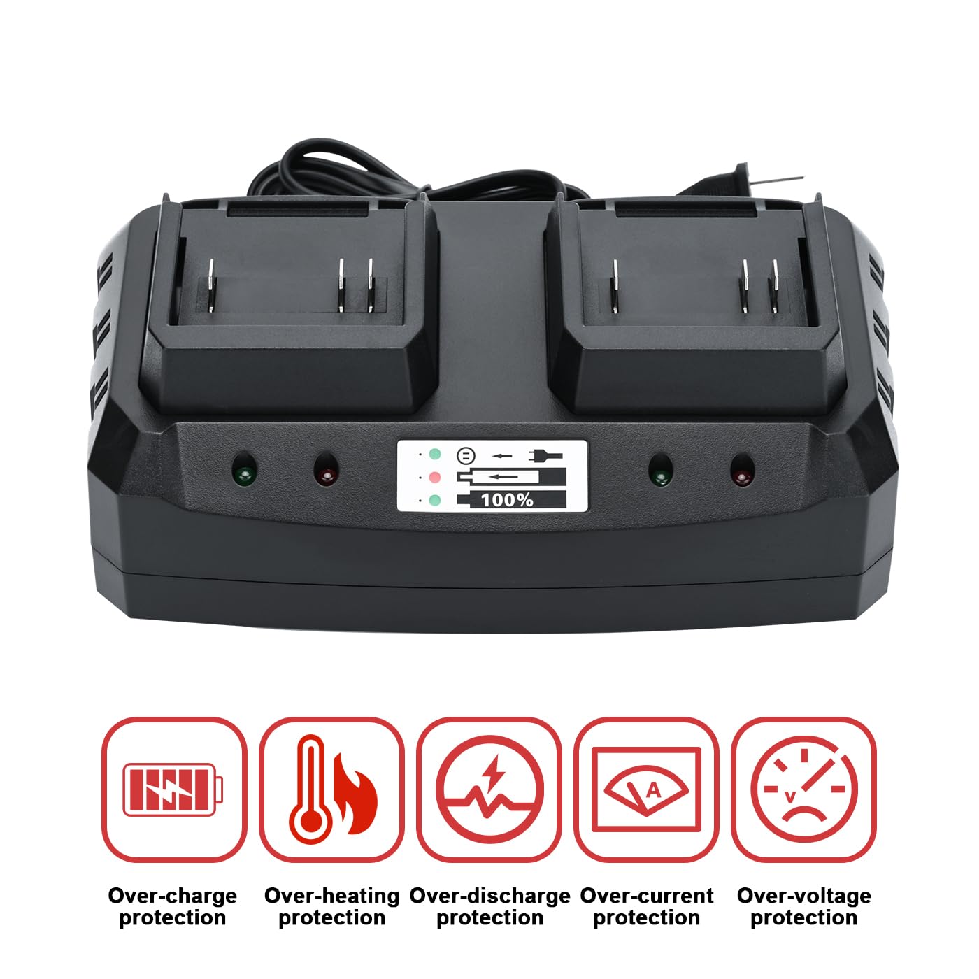 21V Battery Dual Port Quick Charger Base, Dual Rapid Charger Compatible 21V Lithium Ion Battery By Shintyool (Battery Not Includ