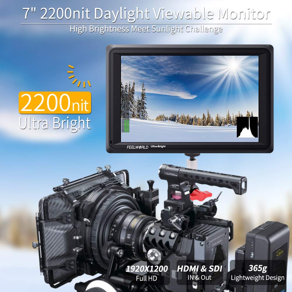 Feelworld Fw279S 7 Inch Ultra Bright 2200Nit Dslr Camera Field Monitor Daylight Viewable High Brightness Full Hd 1920X1200 3G Sd