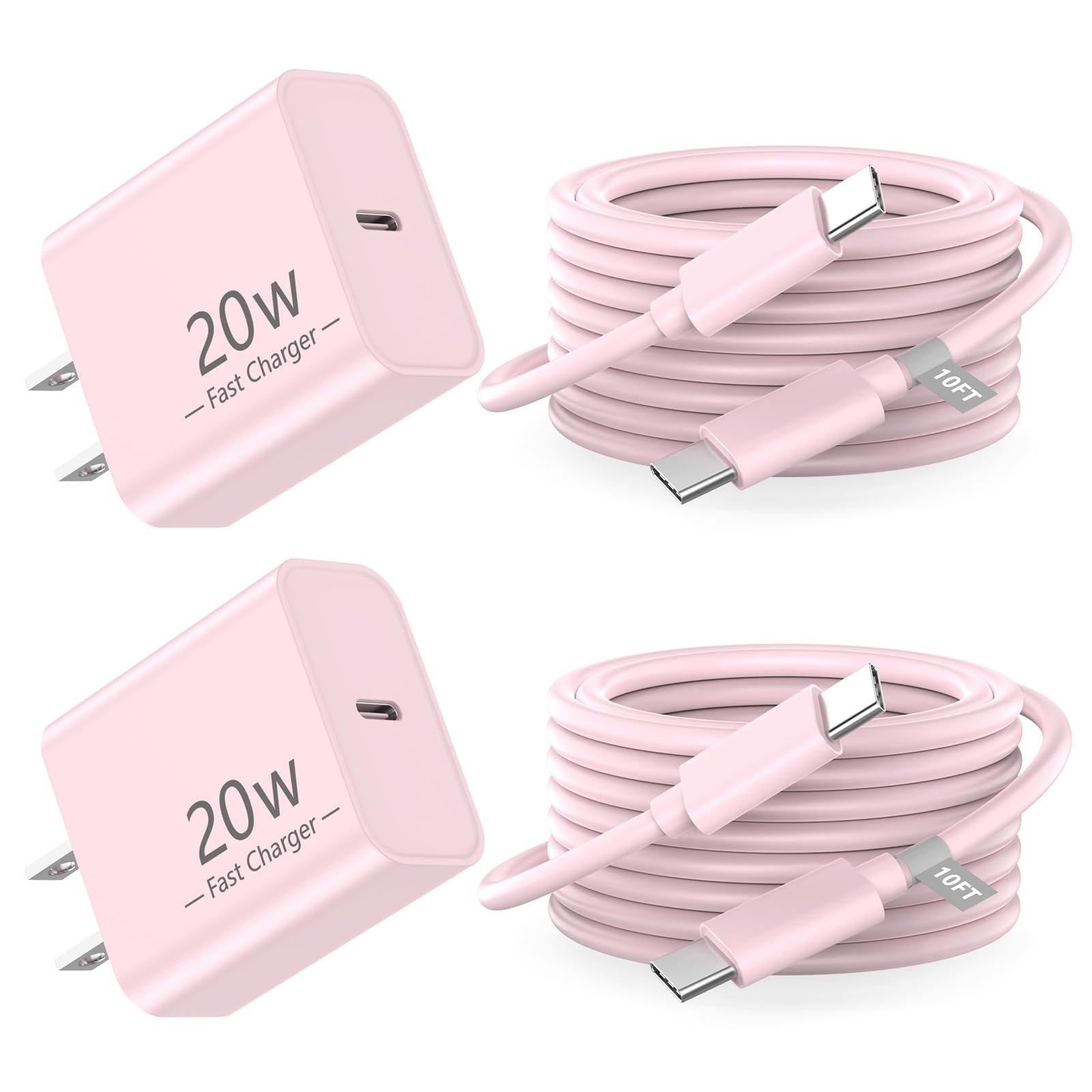 Matsusho Iphone 15 Charger Fast Charging 10 Ft, 2 Pack 20W Usb C Wall Charger With 10Ft Type C Charger Fast Charging Cable Compa