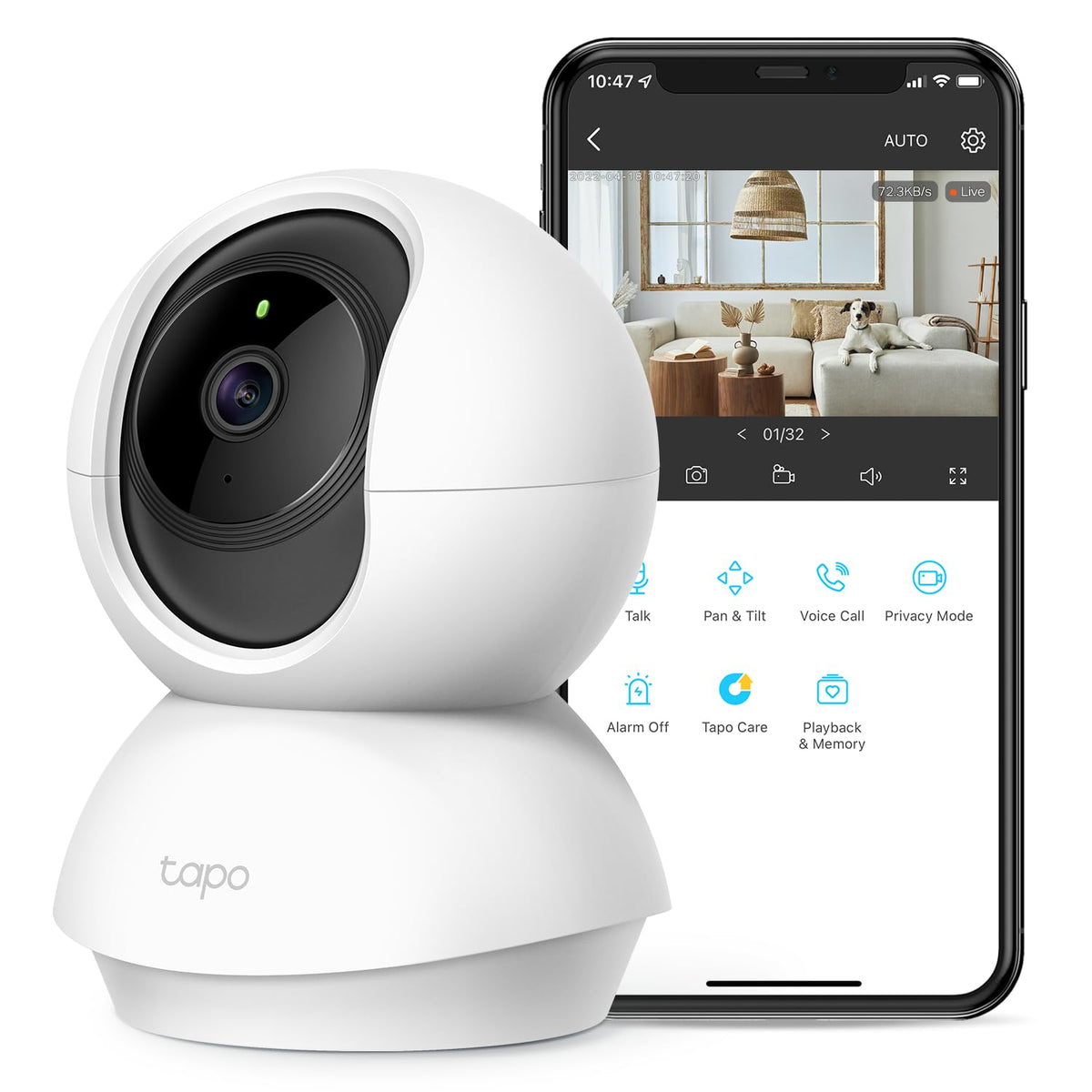 Tp-Link Tapo 2K Pan Tilt Security Camera For Baby Monitor, Dog Camera W/Motion Detection, 2-Way Audio Siren, Night Vision, Cloud