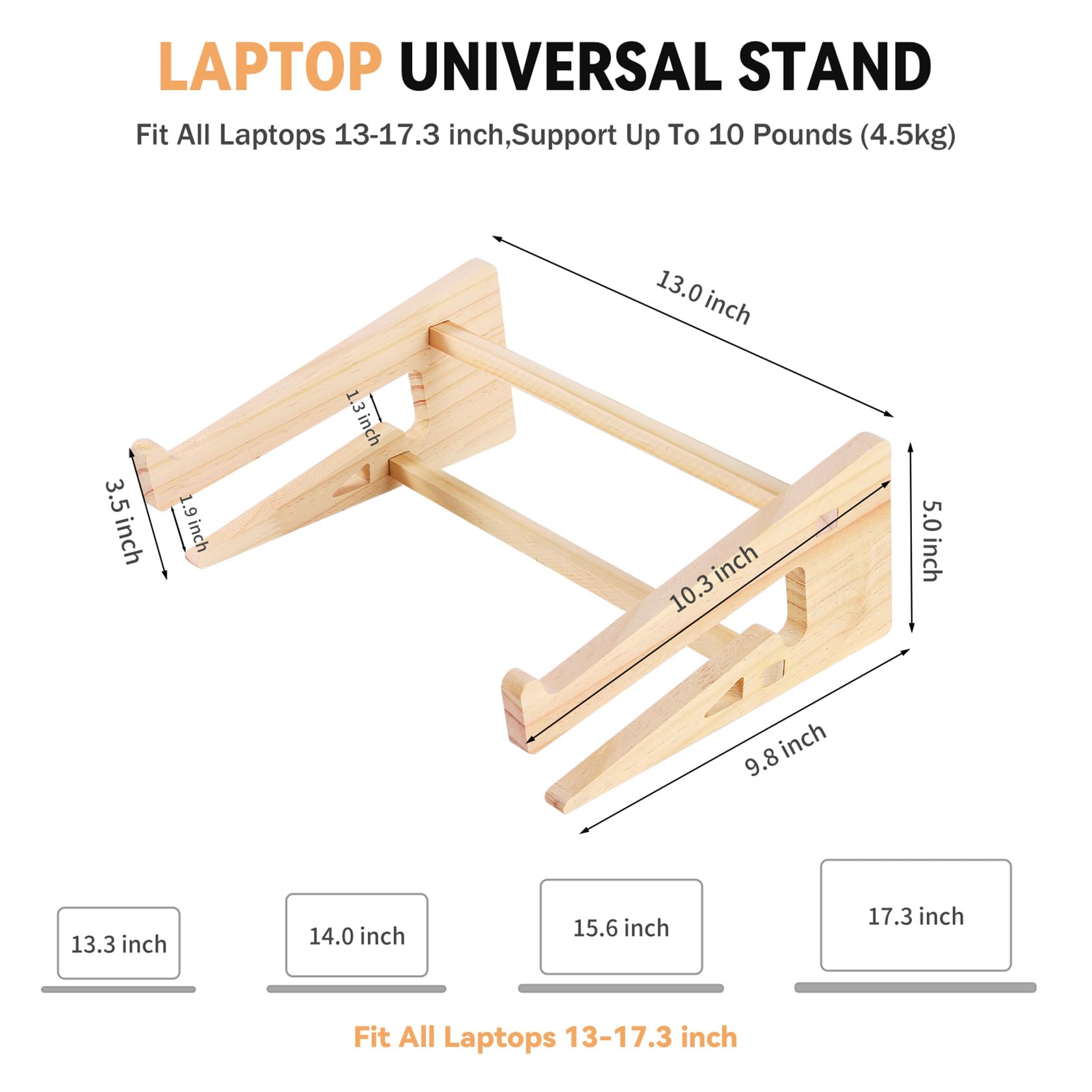 Wood Laptop Stand,Universal Computer Stands For Desk,Vertical Laptop Holder For Macbook Pro, Wooden Laptop Riser For Macbook Air